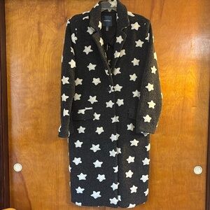 ModCloth Star Print Coat - Gray/White Fleece Women’s Large